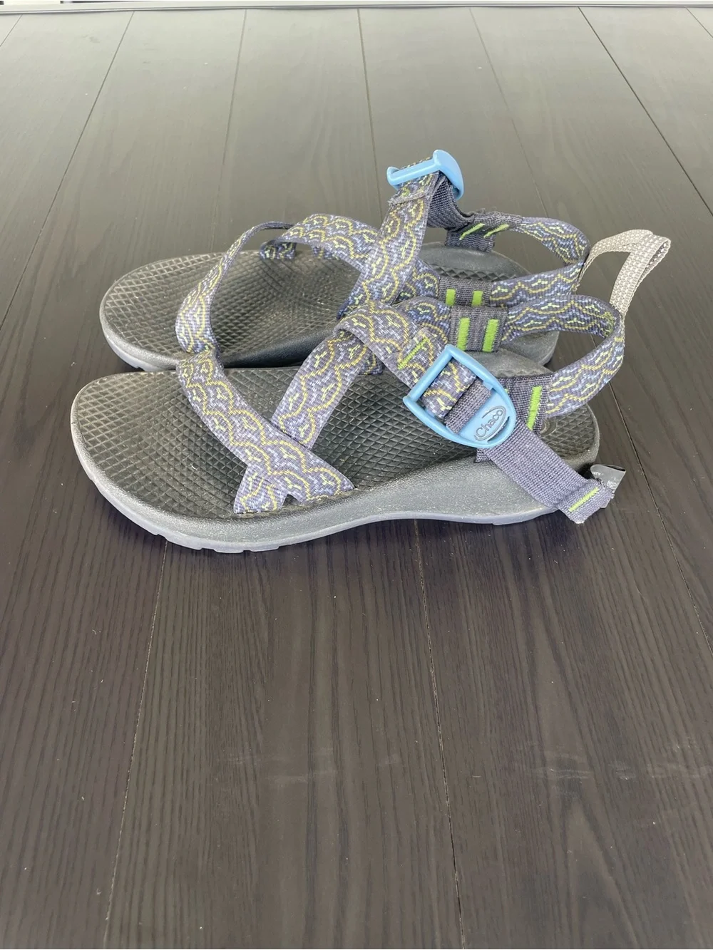 Chaco Kids Ecotread Sandals in Navy with Light Blue and Lime Accents